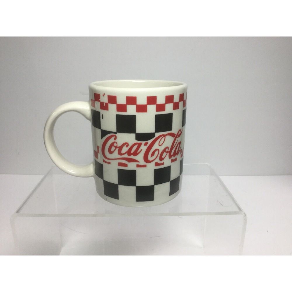 Coke Gibson Coca Cola‎ Coffee Mug Cup Vintage Red Black Checkered Board Racing